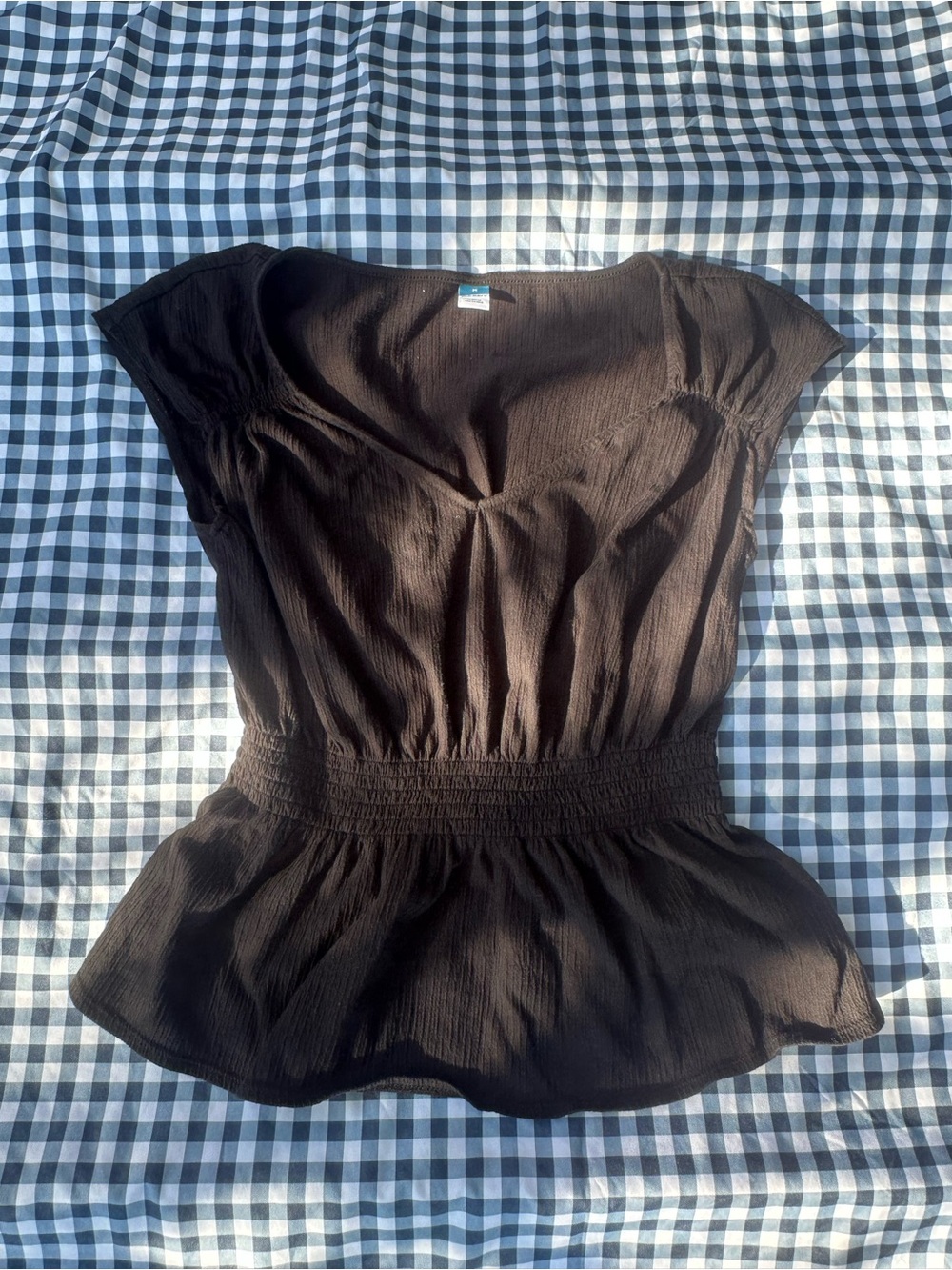 Old Navy Black Smocked-Waist Peplum Top